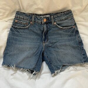 Garage Distressed Blue mid rise Jean Shorts